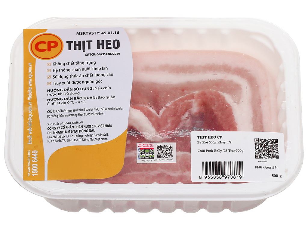 Ba rọi heo C.P khay 500g 0